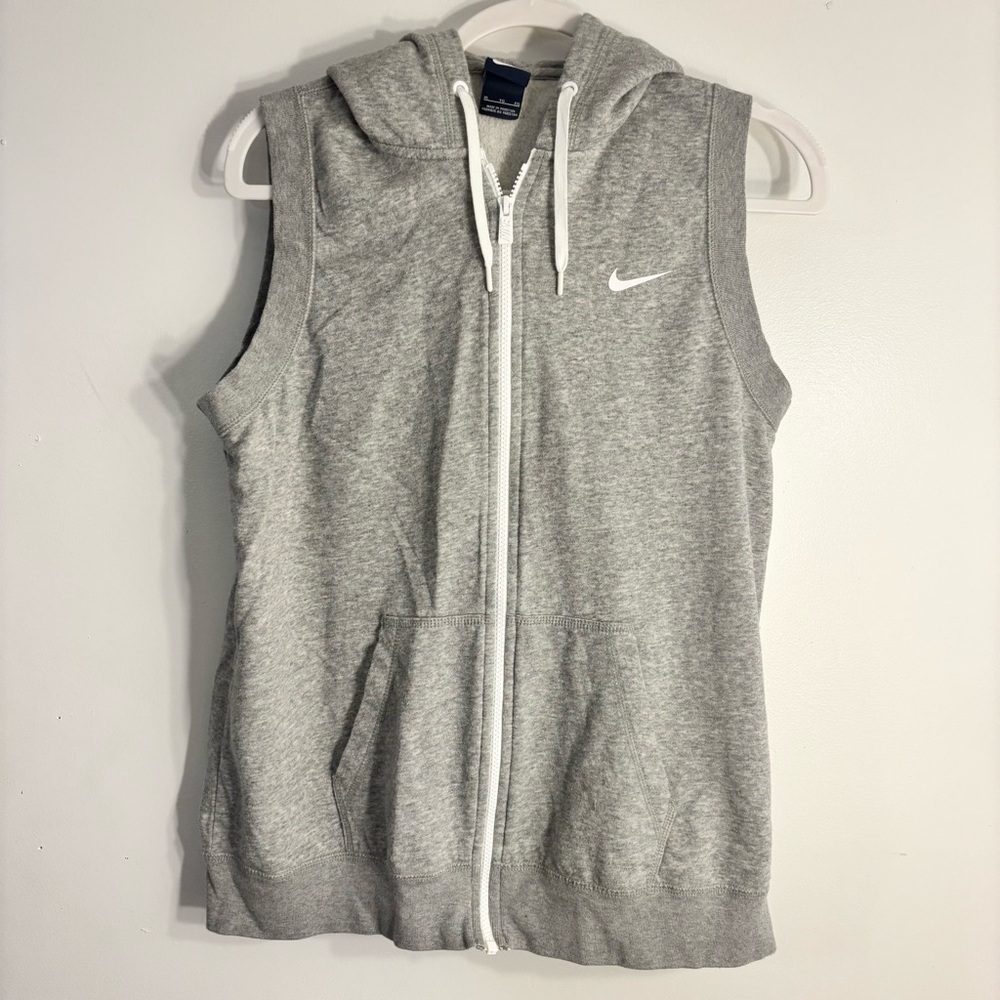 Nike Gray Sleeveless Zip-Up Hoodie Vest | Athletic Athleisure | Size XL